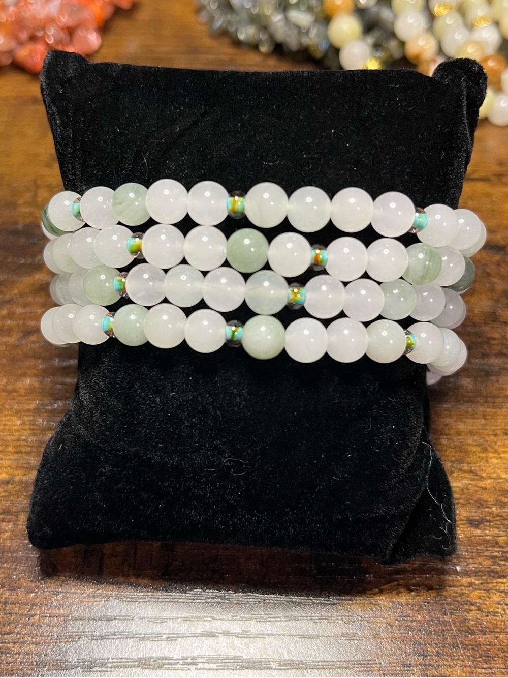 Natural Green Aventurine 4-Bracelet Stack w/ Glass Accents